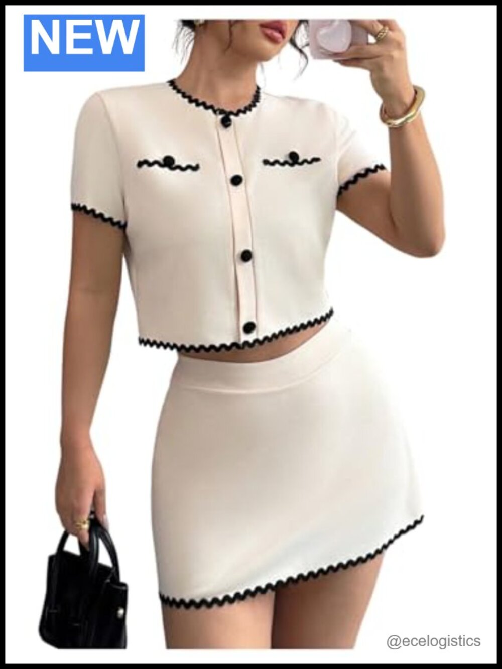 Women's 2 Piece Skirt Set Crop Top Button Front Mini Skirt Medium Stretch